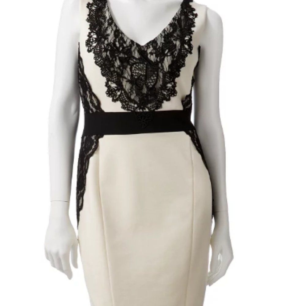 Jennifer Lopez vanilla/black lace sleeveless sheath dress, size 4